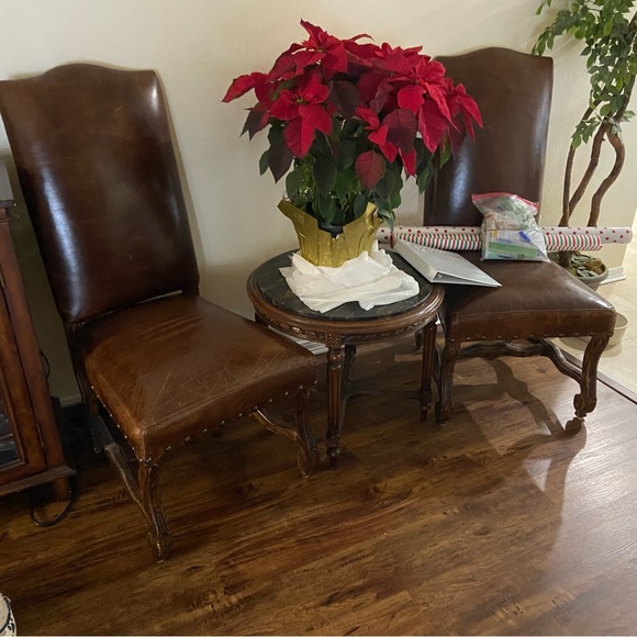 Brown luxury leather with table. Axis deer is real. This is 100% axis deer hide